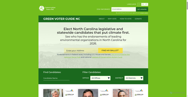 Security scan screenshot of https://greenvoterguidenc.org/candidate/shelly-headen/