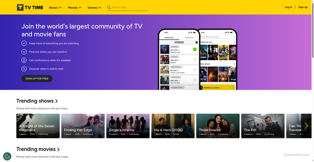 Security scan screenshot of https://www.tvtime.com