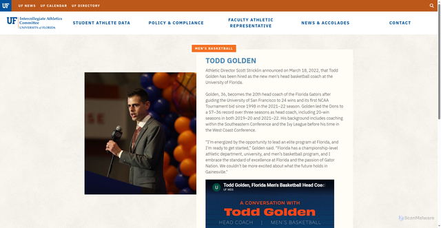 Security scan screenshot of https://iac.aa.ufl.edu/news-accolades/coachs-corner/todd-golden/