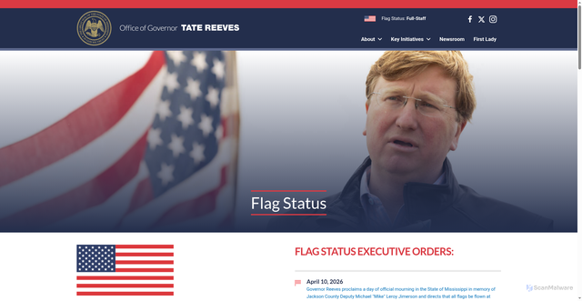 Security scan screenshot of https://governorreeves.ms.gov/flag-status/
