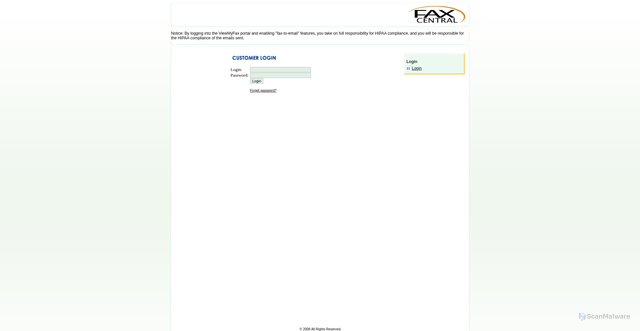 Security scan screenshot of https://secure.viewmyfax.com
