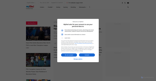 Security scan screenshot of https://www.mykhel.com/football/bayer-leverkusen-1-1-psv-hjulmands-side-missed-chances-011-387867.html