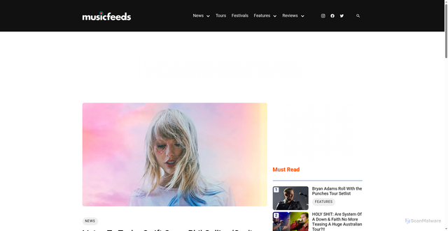 Security scan screenshot of https://musicfeeds.com.au/news/listen-to-taylor-swift-cover-phil-collins-cant-stop-loving-you/