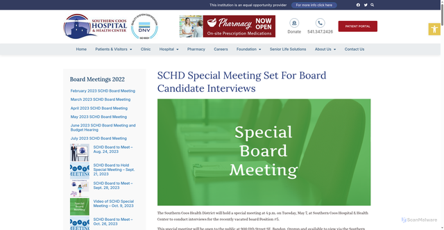 Security scan screenshot of https://southerncoos.org/schd-special-meeting-set-for-board-candidate-interviews/