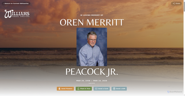 Security scan screenshot of https://www.williamsfuneral.com/obituaries/oren-peacock-jr