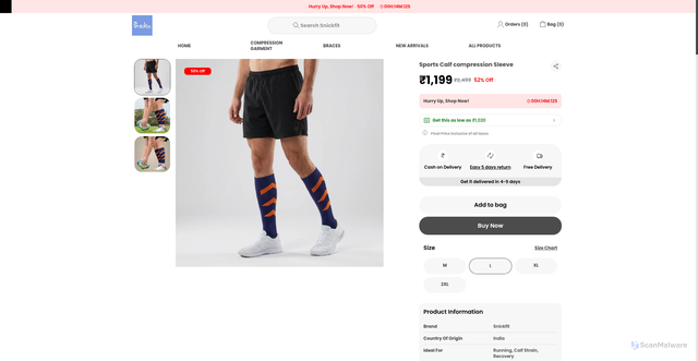 Security scan screenshot of https://snickfit.store/Sports-Calf-compression-Sleeve/catalogue/SVMoD-sx/SOoyqMVQ