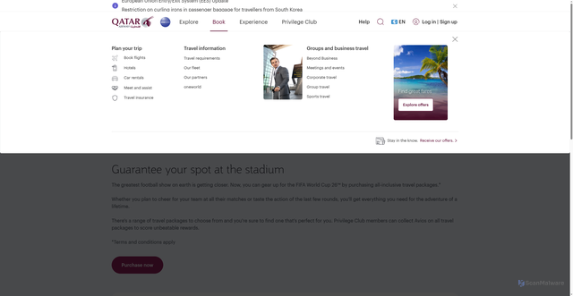 Security scan screenshot of https://www.qatarairways.com/en/sponsorship/fifa-world-cup-26.html
