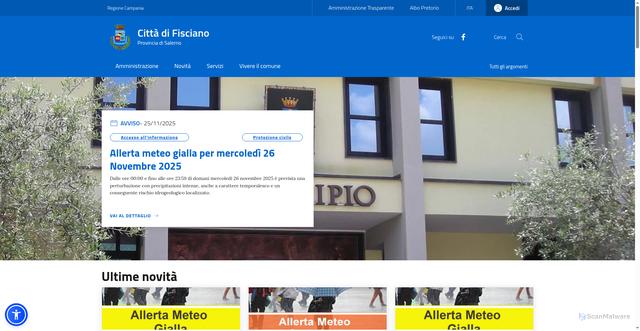 Security scan screenshot of https://www.comune.fisciano.sa.it/