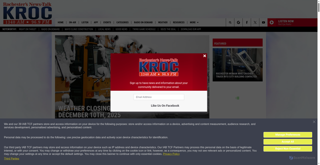 Security scan screenshot of https://krocnews.com/weather-closings-dec-10-2025/
