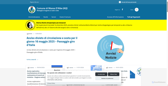 Security scan screenshot of https://www.comune.massadalbe.aq.it/
