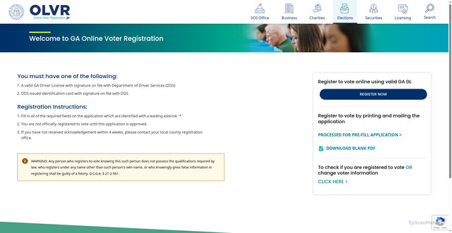Security scan screenshot of https://mvp.sos.ga.gov/s/olvr-home