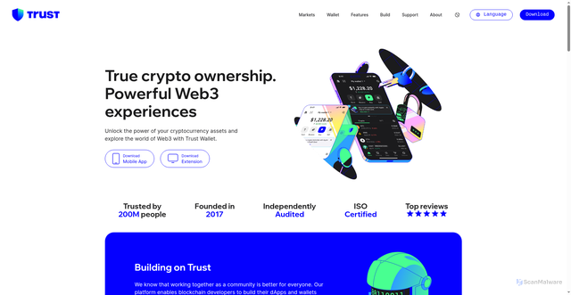 Security scan screenshot of https://aicryptocoin.net/go/trust-wallet