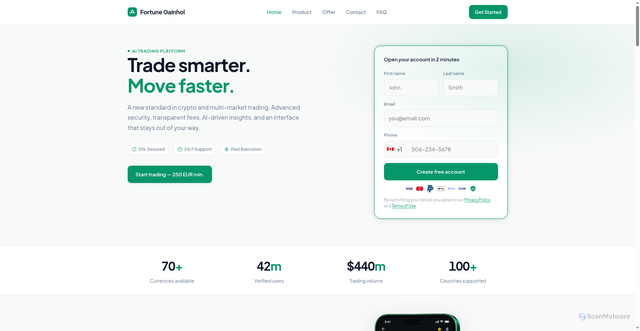 Security scan screenshot of https://www.fortunegainhol-ca.com/