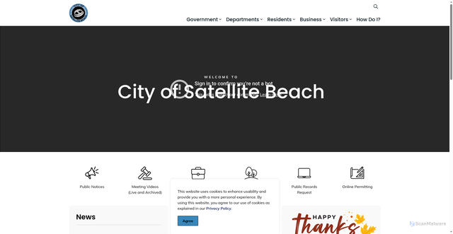 Security scan screenshot of https://www.satellitebeach.gov/