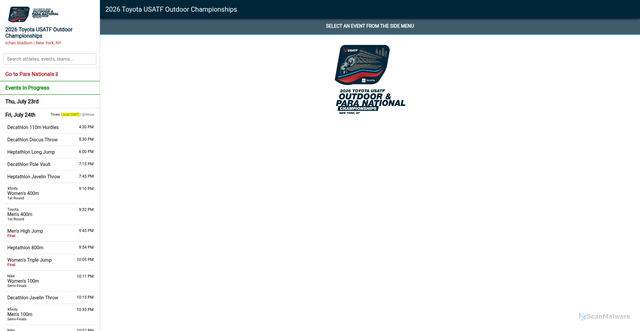 Security scan screenshot of https://results.usatf.org/2026Outdoors/