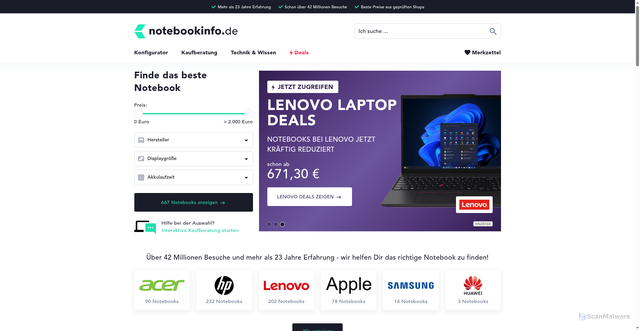Security scan screenshot of https://notebookinfo.de