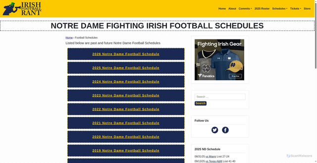 Security scan screenshot of https://www.irishfootballrant.com/schedules/