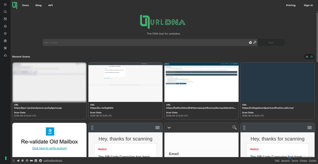 Security scan screenshot of https://Urldna.io