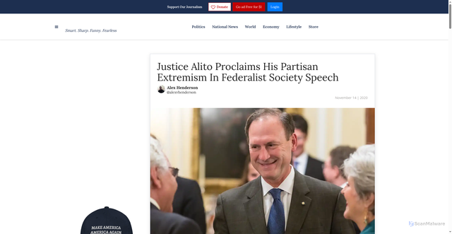 Security scan screenshot of https://www.nationalmemo.com/justice-alito-proclaims-his-partisan-extremism-in-federalist-society-speech