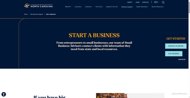 Security scan screenshot of https://edpnc.com/get-business-support/start-a-business/
