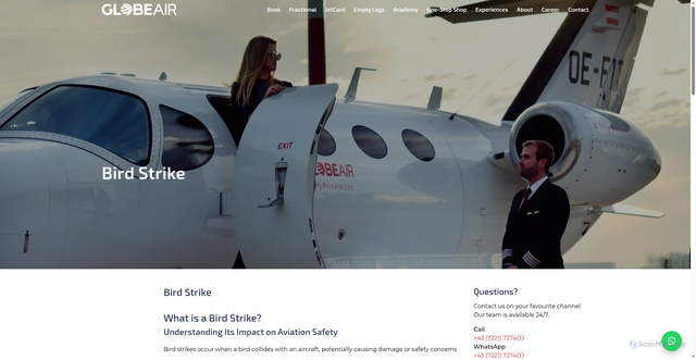 Security scan screenshot of https://www.globeair.com/g/bird-strike