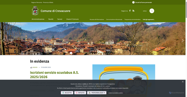 Security scan screenshot of https://www.comune.crevacuore.bi.it/it-it/home