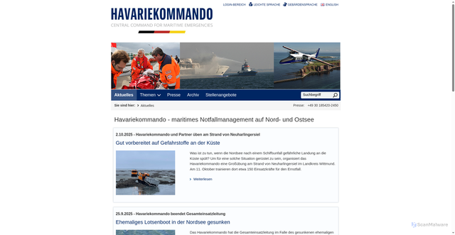 Security scan screenshot of https://www.havariekommando.de/DE/startseite/startseite-node.html