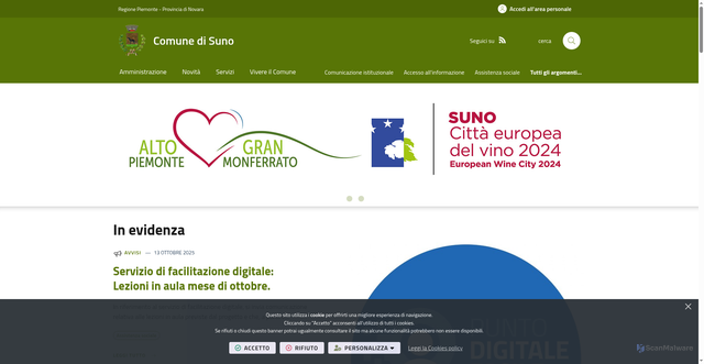 Security scan screenshot of https://www.comune.suno.novara.it/it-it/home