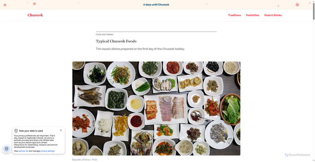 Security scan screenshot of https://www.chuseok.info/foods
