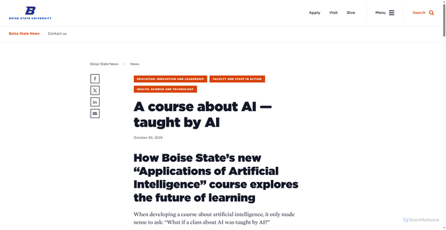 Security scan screenshot of https://www.boisestate.edu/news/2025/10/30/a-course-about-ai-taught-by-ai/