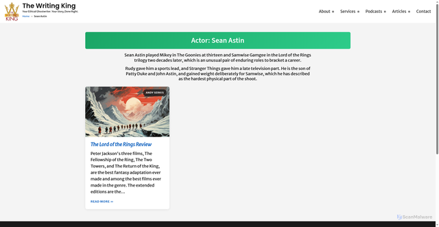 Security scan screenshot of thewritingking.com