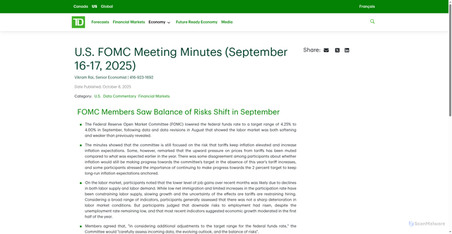 Security scan screenshot of https://economics.td.com/us-fomc-minutes
