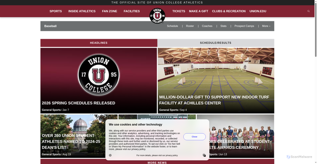 Security scan screenshot of https://unionathletics.com/sports/baseball
