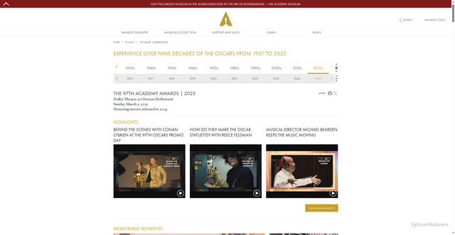 Security scan screenshot of https://www.oscars.org/oscars/ceremonies/2025