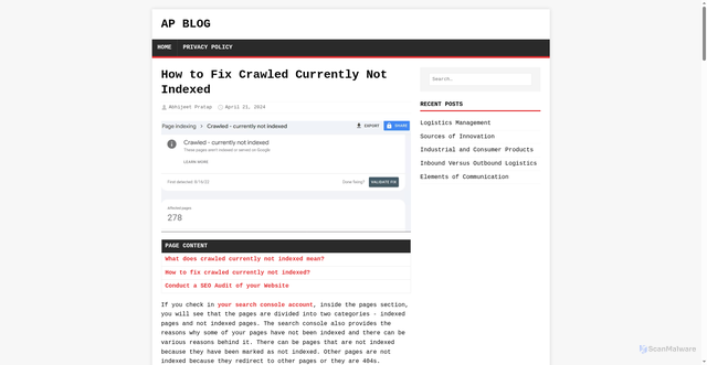 Security scan screenshot of https://abhijeetpratap.pages.dev/how-to-fix-crawled-currently-not-indexed/