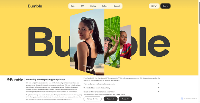 Security scan screenshot of https://am1.bumble.com