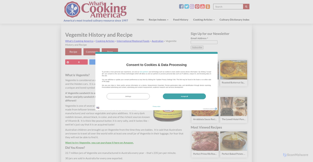 Security scan screenshot of https://whatscookingamerica.net/history/vegemitehistory.htm