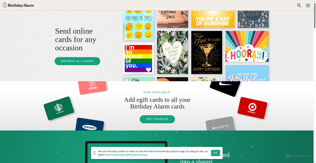 Security scan screenshot of https://birthdayalarm.com