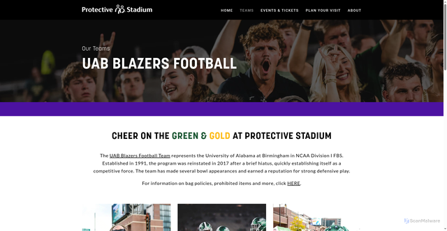 Security scan screenshot of https://protectivestadium.com/uab-blazers-football/