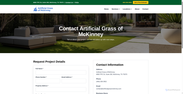 Security scan screenshot of https://artificialgrassmckinney.com/contact/