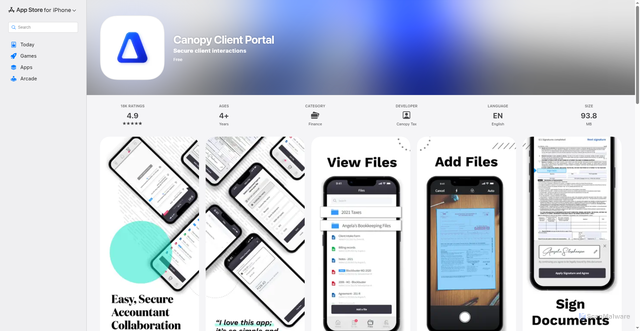 Security scan screenshot of https://apps.apple.com/us/app/canopy-client-portal/id1477121348