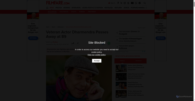 Security scan screenshot of https://www.filmfare.com/news/bollywood/veteran-actor-dharmendra-passes-away-at-89_-79088.html