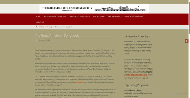 Security scan screenshot of https://bridgevillehistory.org/the-great-american-songbook/