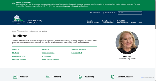 Security scan screenshot of https://www.thurstoncountywa.gov/departments/auditor