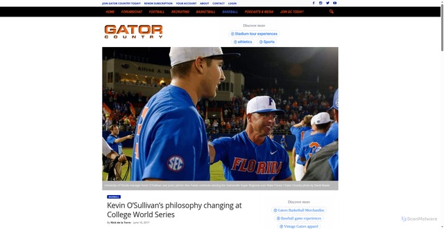 Security scan screenshot of https://www.gatorcountry.com/florida-gators-baseball/kevin-osullivans-philosophy-changing-at-college-world-series/