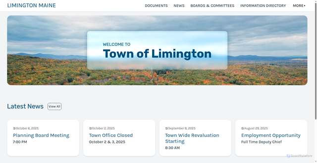 Security scan screenshot of https://limingtonmaine.gov/