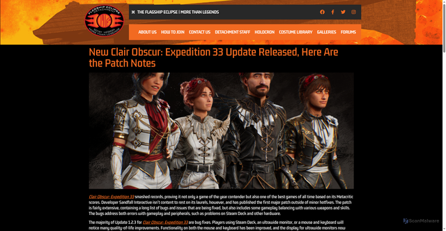 Security scan screenshot of https://www.theflagshipeclipse.com/2025/05/09/new-clair-obscur-expedition-33-update-released-here-are-the-patch-notes/