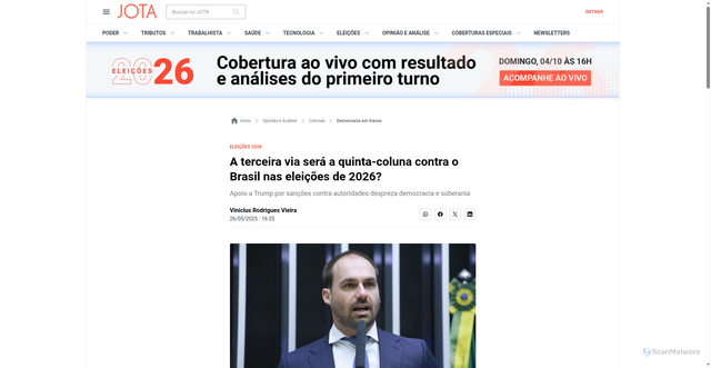 Security scan screenshot of https://www.jota.info/opiniao-e-analise/colunas/democracia-em-transe/a-terceira-via-sera-a-quinta-coluna-contra-o-brasil-nas-eleicoes-de-2026
