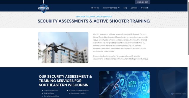 Security scan screenshot of https://strategicsecurity1.com/security-services/security-assessments-active-shooter-training/