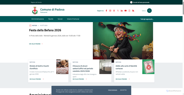 Security scan screenshot of https://www.comune.padova.it/